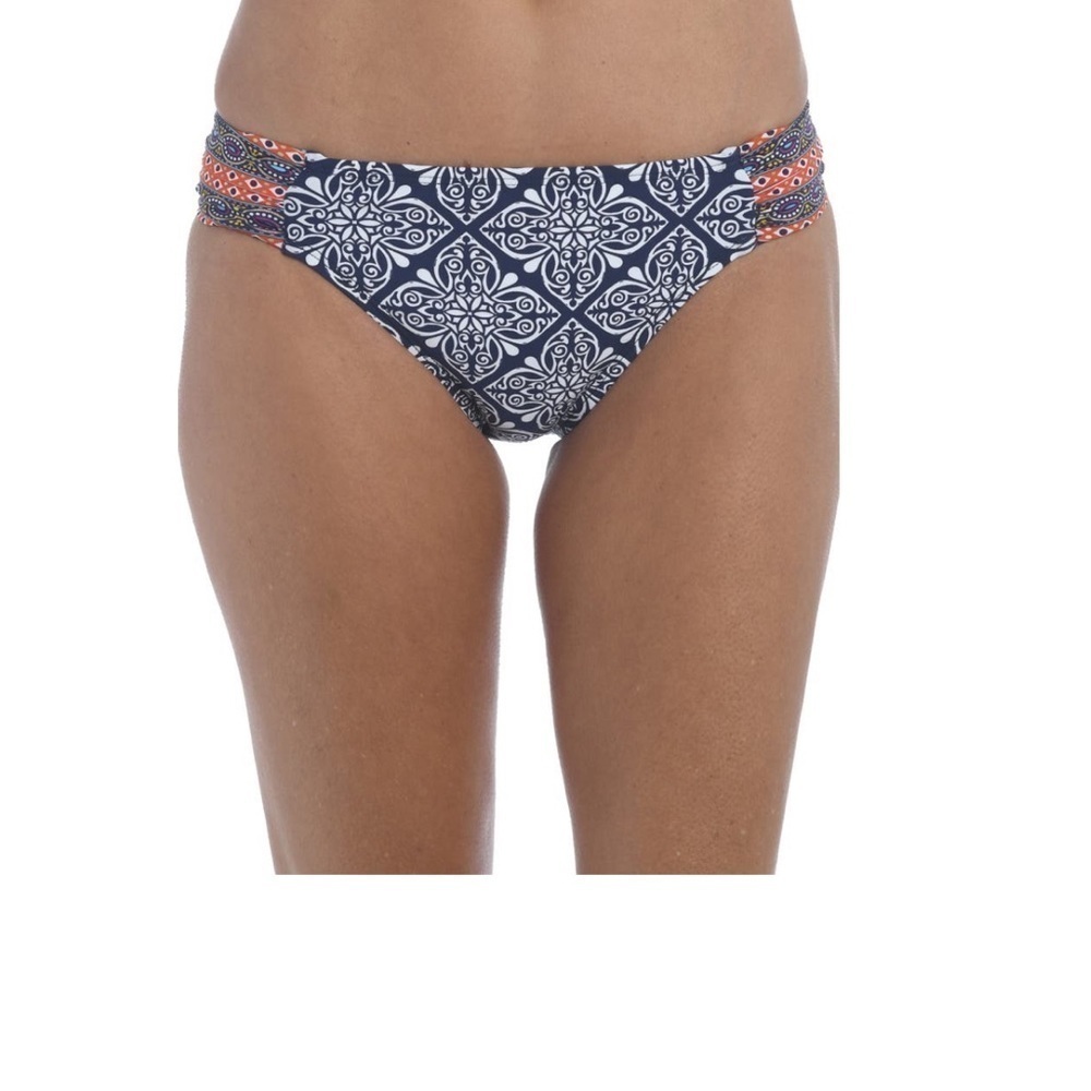 La Blanca dark navy blue mandala shirred side bikini bottoms 14 NWT